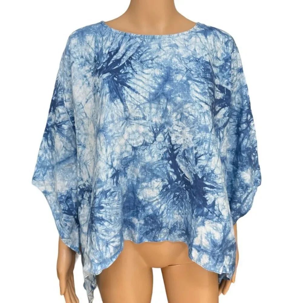 Karen Kane 100% linen Riviera flare hem top blouse tie dye size S